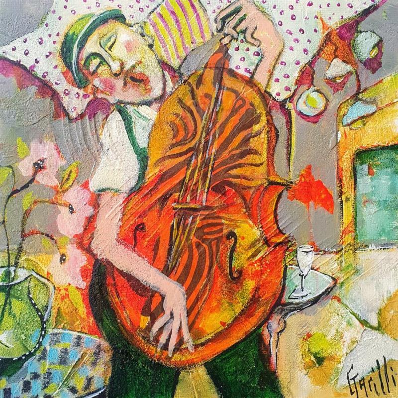 Peinture Cellist under the sun par Garilli Nicole | Tableau Figuratif Scènes de vie Acrylique