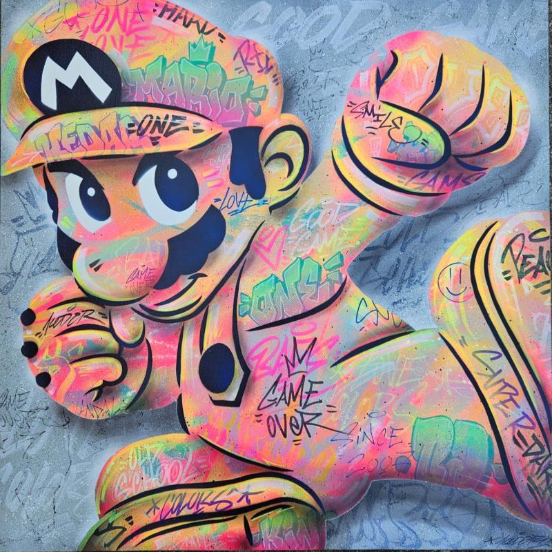 Peinture Mario color fight par Lemoine Mael | Tableau Pop-art Icones Pop Graffiti Acrylique