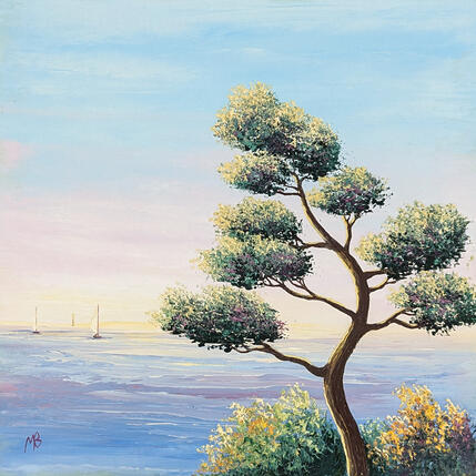 Peinture Méditation vers l'horizon par Blandin Magali | Tableau Figuratif Huile Paysages