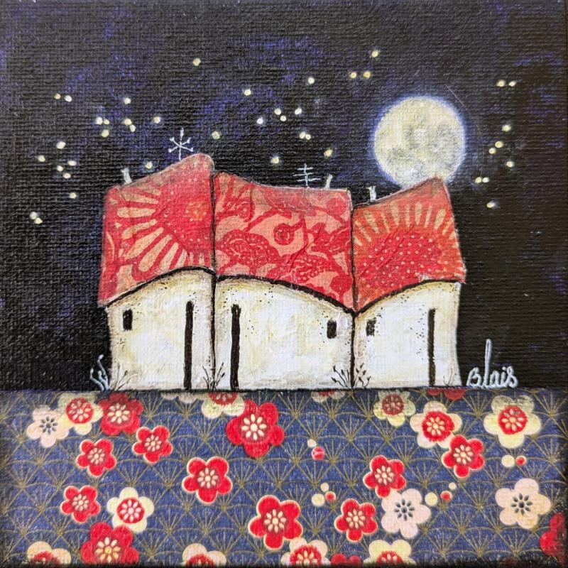Painting Nuit étoilée  by Blais Delphine | Painting Naive art Landscapes Acrylic Gluing