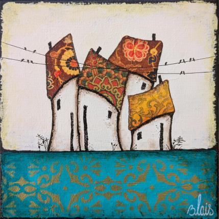 Gemälde Farandole  von Blais Delphine | Gemälde Naive Kunst Acryl, Collage Landschaften