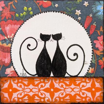 Gemälde Chats 13 von Blais Delphine | Gemälde Naive Kunst Acryl, Collage Tiere