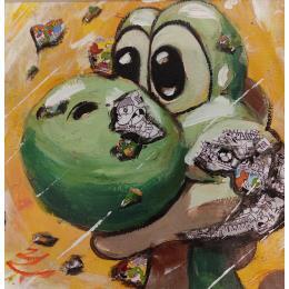 Peinture Little yoshi par Caizergues Noël  | Tableau Figuratif Acrylique, Collage Animaux, Enfant, Icones Pop