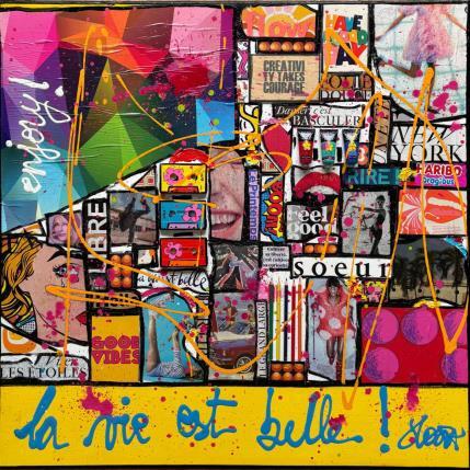 Peinture La vie est belle ! par Costa Sophie | Tableau Pop-art Acrylique, Collage, Upcycling