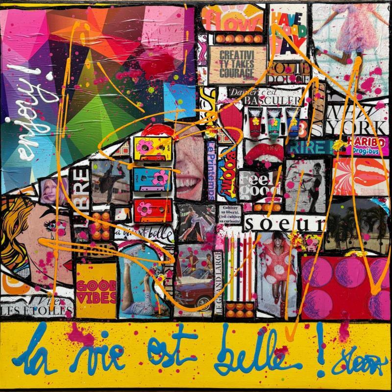 Peinture La vie est belle !  par Costa Sophie | Tableau Pop-art Acrylique Collage Upcycling
