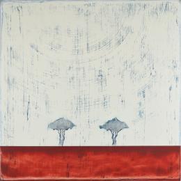 Painting L'horizon rougeoyant 0624 by ChristophL | Painting Figurative Acrylic, Ink, Pigments Landscapes, Minimalist