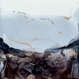 Peinture 1255 POÉSIE MINÉRALE par Depaire Silvia | Tableau Abstrait Acrylique, Collage, Encre Minimaliste, Nature, Noir & blanc