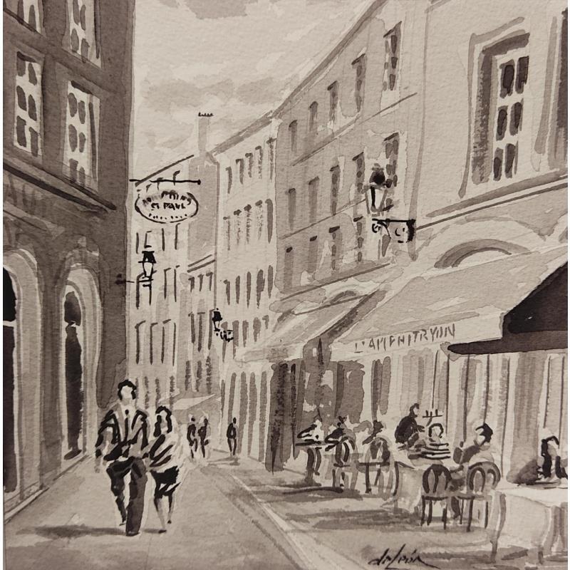 Pintura Promenade dominicale por De León Lévi Marcelo | Pintura Figurativo Urbano Acuarela