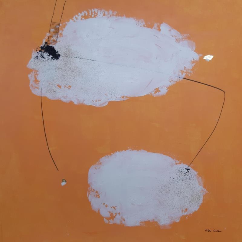 Peinture abstract yellow D 77 par Wilms Hilde | Tableau Abstrait Acrylique Collage Feuille d'or