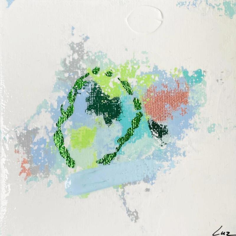 Pintura Pique-nique au bord du lac por Luz Alexandra | Pintura Abstracto Minimalista Acrílico Pastel Hoja de oro