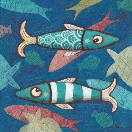 Peinture Rencontre de poissons par Catoni Melina | Tableau Art naïf Acrylique Animaux, Marine, Nature