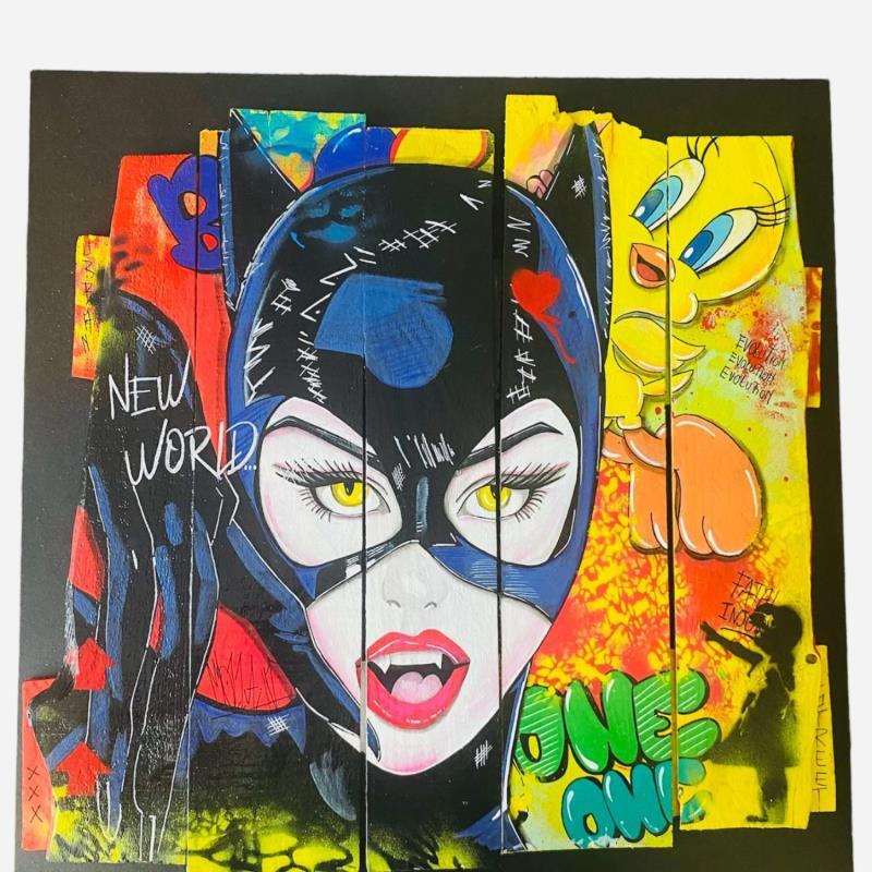 Peinture Cat par Molla Nathalie  | Tableau Pop-art Icones Pop Bois Acrylique Posca
