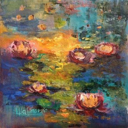 Peinture F1002 Crépuscule Enchanté sur l'Étang des Nénuphars par Malynovska Iryna | Tableau Impressionnisme Huile Nature