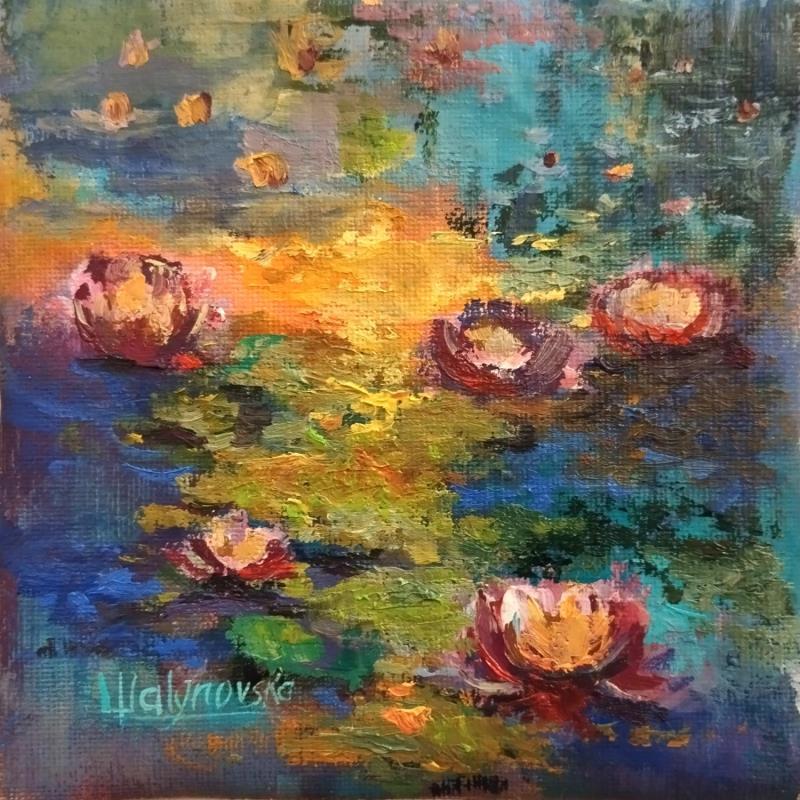Peinture F1002 Crépuscule Enchanté sur l'Étang des Nénuphars par Malynovska Iryna | Tableau Impressionnisme Nature Huile