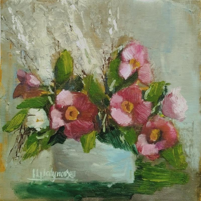 Peinture F2005 Bouquet de Fleurs Sauvages en Vase Blanc par Malynovska Iryna | Tableau Impressionnisme Nature Huile