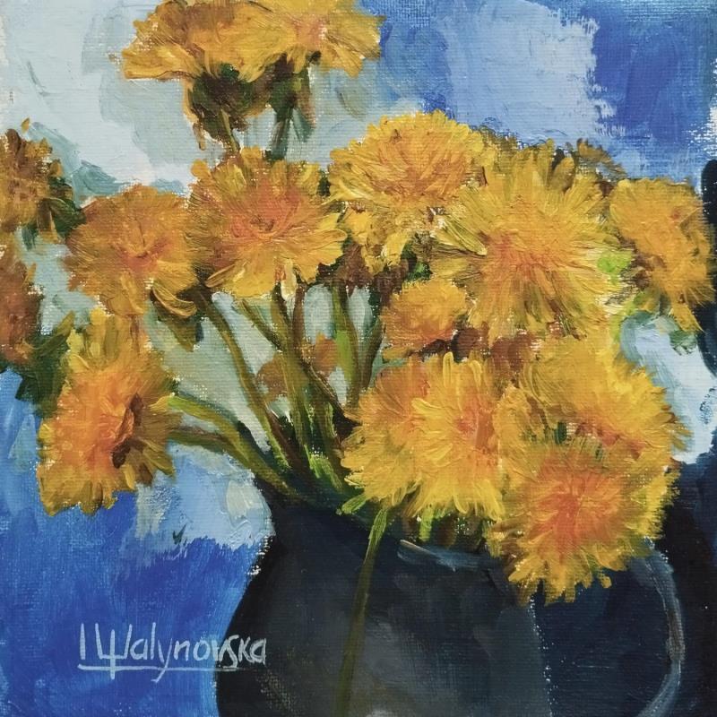 Painting F2006 Éclat de Pissenlits en Vase Bleu by Malynovska Iryna | Painting Impressionism Nature Oil