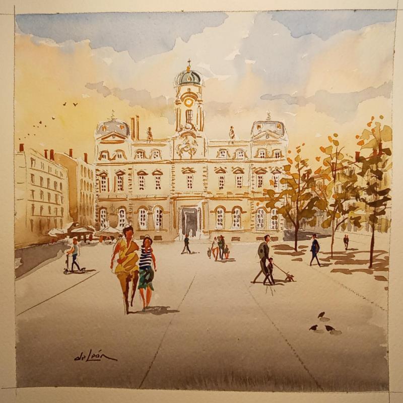 Painting Hôtel de Ville 2 by De León Lévi Marcelo | Painting Figurative Urban Watercolor