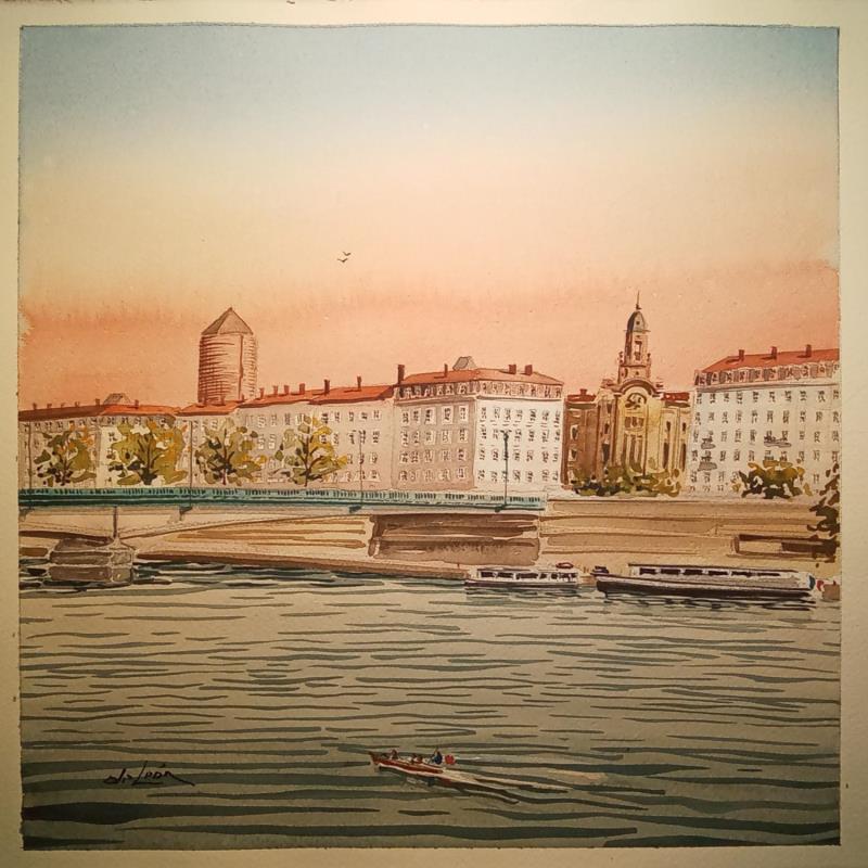 Pintura Pont Guillotière por De León Lévi Marcelo | Pintura Figurativo Urbano Acuarela