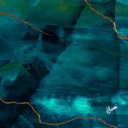 Gemälde Abîme précieux II von Baroni Victor | Gemälde Abstrakt Acryl, Blattgold Marine, Minimalistisch