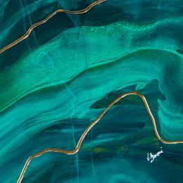 Gemälde Lagon précieux II von Baroni Victor | Gemälde Abstrakt Acryl, Blattgold Marine, Minimalistisch