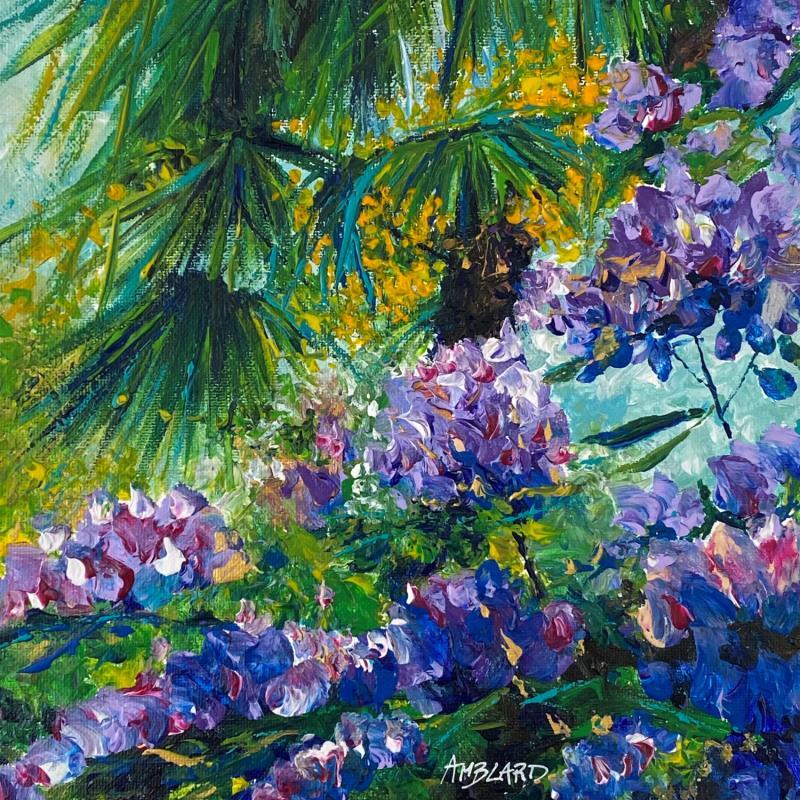 Painting Palmier et rhodo by Amblard Florence | Painting Figurative Nature Acrylic