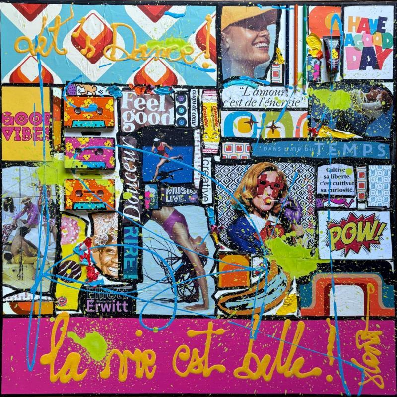Peinture La vie est belle !(Let's dance !) par Costa Sophie | Tableau Pop-art Acrylique Collage Upcycling