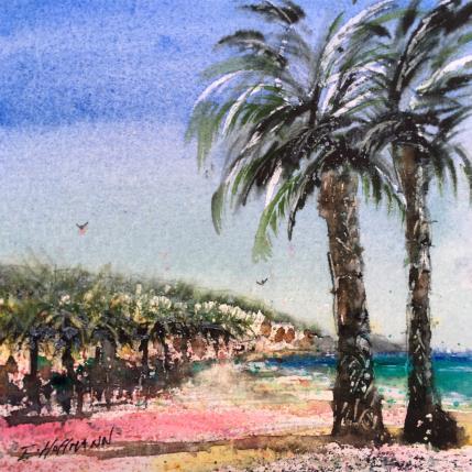Gemälde Nice Ambiance palmier von Hoffmann Elisabeth | Gemälde Figurativ Aquarell Marine, Urban