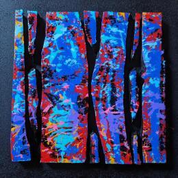 Peinture Bc7 touche bleu rouge turquoise par Langeron Luc | Tableau Matiérisme Acrylique, Bois, Résine