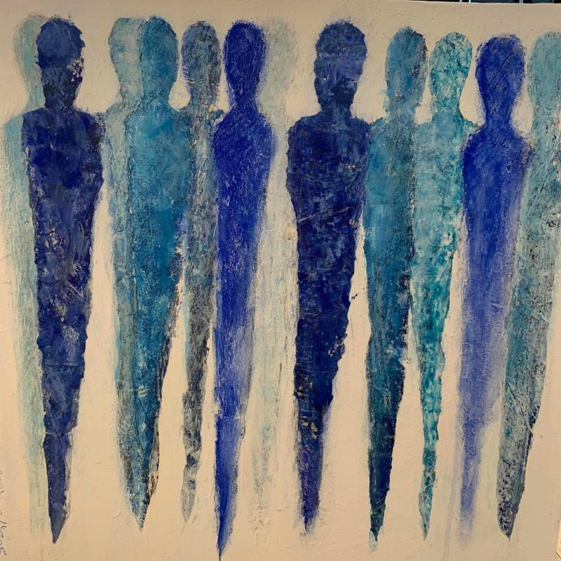 Peinture Les fées magiques azuréennes par Rocco Sophie | Tableau Art Singulier Minimaliste Acrylique Collage Sable