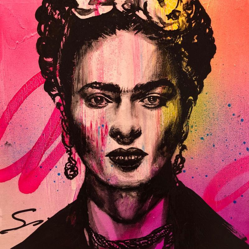 Painting Frida by Mestres Sergi | Painting Pop-art Pop icons Graffiti Acrylic