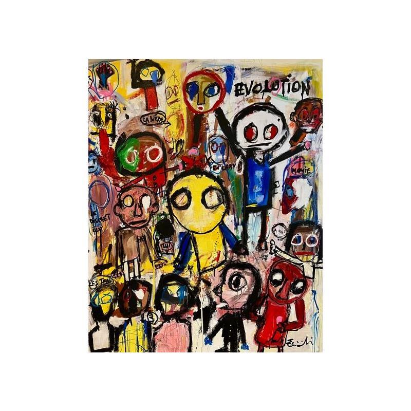Gemälde Evolution von Zaïdi Larbi | Gemälde Art brut Acryl Posca Pastell