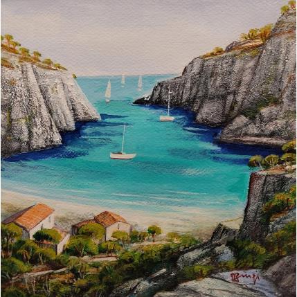 Painting Les cabanons de la calanque by Burgi Roger | Painting Figurative Acrylic Landscapes