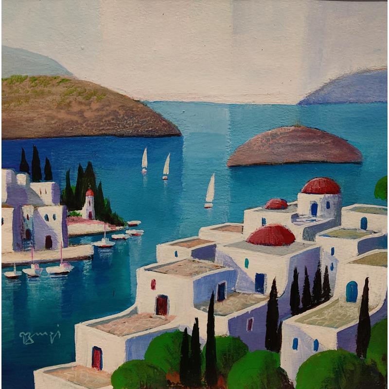 Peinture Villages Grec par Burgi Roger | Tableau Figuratif Paysages Acrylique