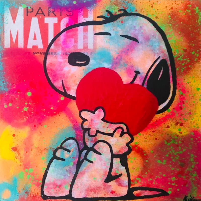 Peinture Snoopy love par Kikayou | Tableau Pop-art Icones Pop Graffiti Acrylique Collage