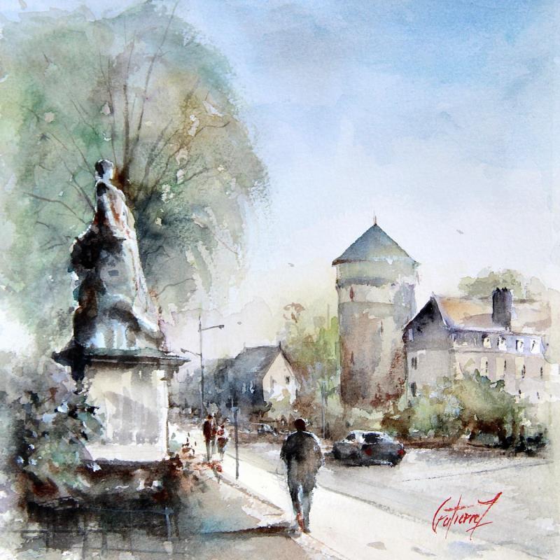 Pintura Près du pont de fil à Tours por Gutierrez | Pintura Impressionism Urbano Acuarela