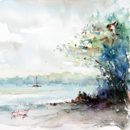 Painting Rêverie au bord de la Loire by Gutierrez | Painting Figurative Watercolor Landscapes, Pop icons