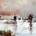 Pintura Pêche à la mouche en Touraine por Gutierrez | Pintura Impressionism Paisajes Acuarela