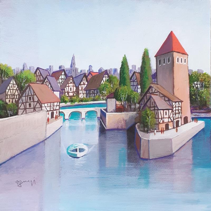 Gemälde AN202 ALSACE von Burgi Roger | Gemälde Figurativ Urban Marine Architektur Acryl