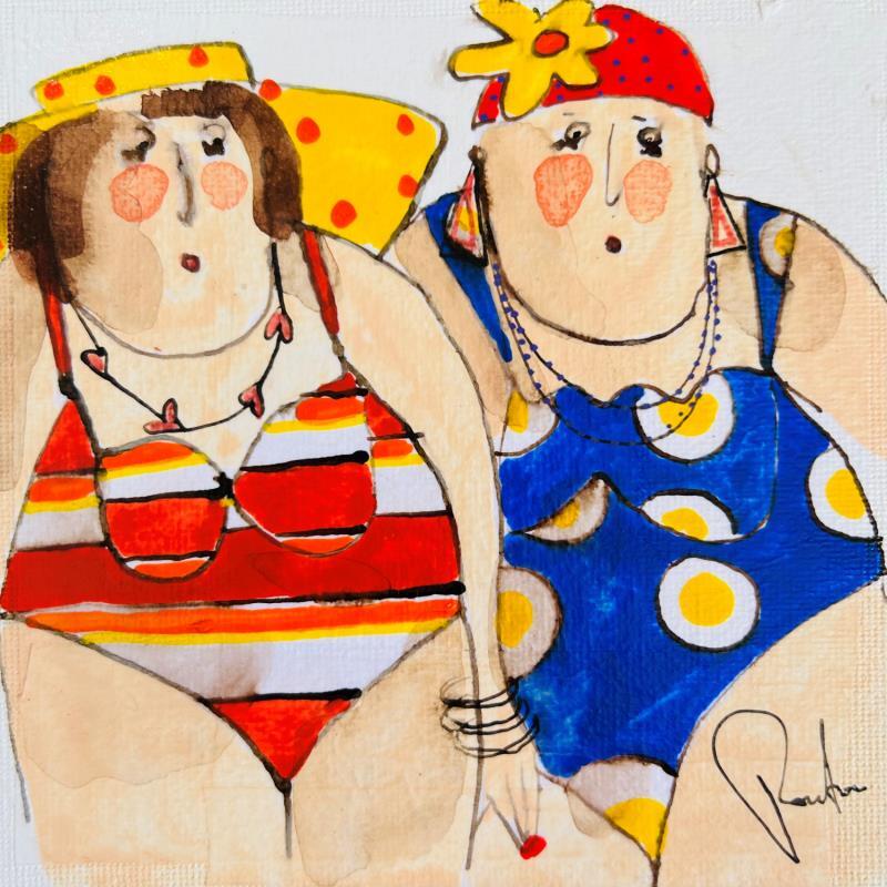 Painting Bernadette Yvonne by Colombo Cécile | Painting Naive art Portrait Watercolor Acrylic Gluing Ink Pastel