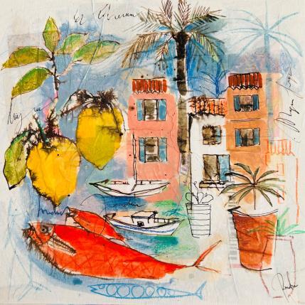 Painting Le jus des citrons by Colombo Cécile | Painting Naive art Acrylic, Gluing, Ink, Pastel, Watercolor Landscapes, Life style, Nature