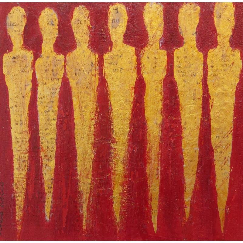 Gemälde Les gardiens du temple von Rocco Sophie | Gemälde Art brut Acryl Collage Sand