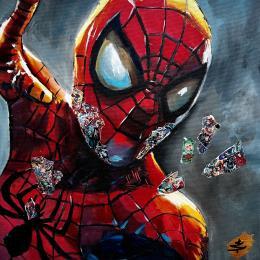 Peinture Spiderman par Caizergues Noël  | Tableau Pop-art Acrylique, Collage Icones Pop