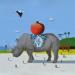 Peinture Rhinocéros à la grenade par Lionnet Pascal | Tableau Surréalisme Paysages Scènes de vie Animaux Acrylique