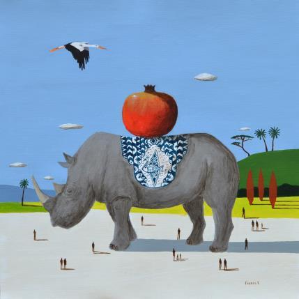 Peinture Rhinocéros à la grenade par Lionnet Pascal | Tableau Surréalisme Acrylique Animaux, Paysages, Scènes de vie