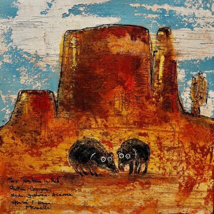 Painting Javelina in the Red Rocks of Sedona by Maury Hervé | Painting Raw art Animals