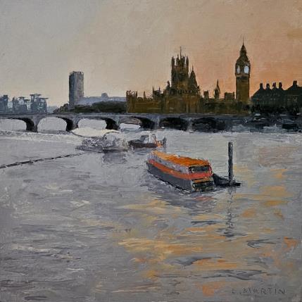 Gemälde Sous l'oeil de la Tamise von Martin Laurent | Gemälde Figurativ Öl Landschaften, Pop-Ikonen, Urban