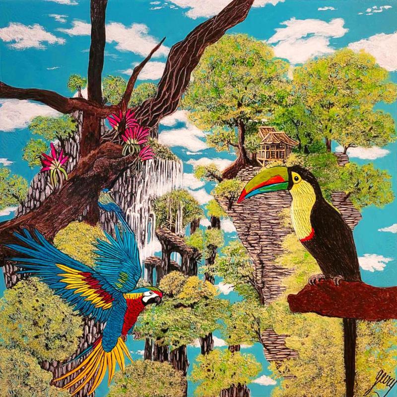 Painting PULMON DEL PLANETA by Geiry | Painting Subject matter Landscapes Nature Animals Acrylic Pigments Marble powder