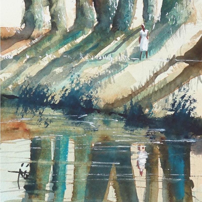 Gemälde La Dame en blanc von Abbatucci Violaine | Gemälde Figurativ Aquarell