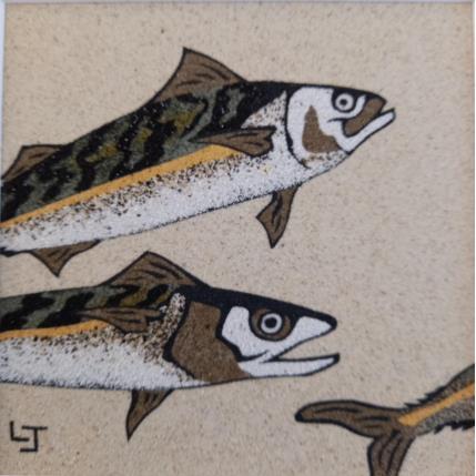 Peinture Maquereaux par Jovys Laurence | Tableau Matiérisme Sable Animaux