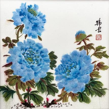 Painting Pivoines bleues by Tayun | Painting Figurative Ink, Watercolor Nature